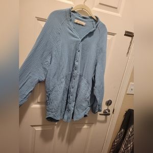 Free People We the Free Summer Daydream Blue Button-down Top (L)
